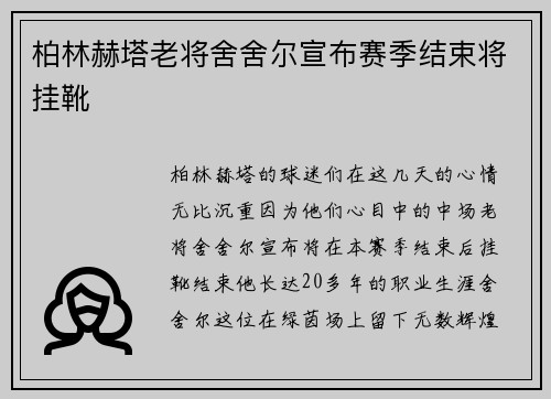 柏林赫塔老将舍舍尔宣布赛季结束将挂靴